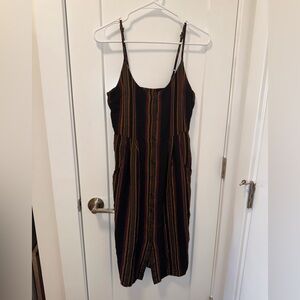 RVCA Black Midi Dress with Multicolor Vertical Stripes